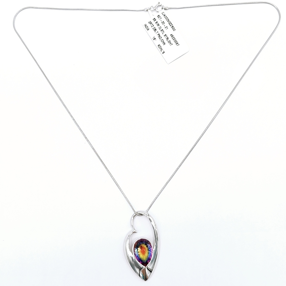 $200 NWT KOHLS 925 STERLING SILVER RAINBOW QUARTZ VIBRANT LOVE HEART NECKLACE - Picture 3 of 10